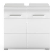 Weiße Badkombination mit zwei Türen und modernen Griffen, frontale Ansicht