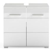 Weiße Badkombination mit zwei Türen und modernen Griffen, frontale Ansicht