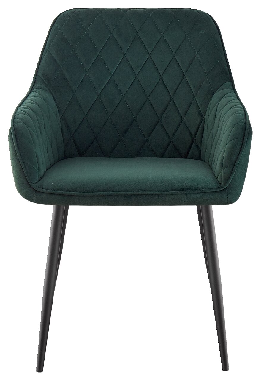 Groene fauteuil met doorgestikte rugleuning, vooraanzicht