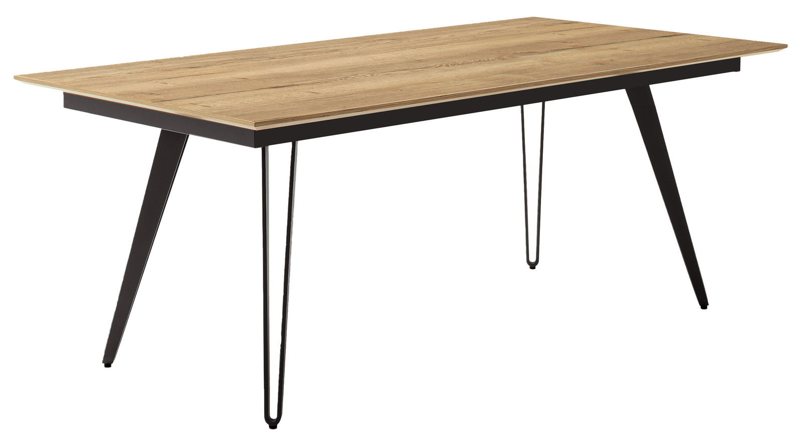 Venjakob Esstisch ET384 ALO Moderner Esstisch aus Holz mit schwarzen Metallbeinen, seitliche Perspektive