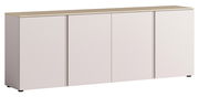 XL-Sideboard in heller Farbe mit vier Türen, seitliche Perspektive