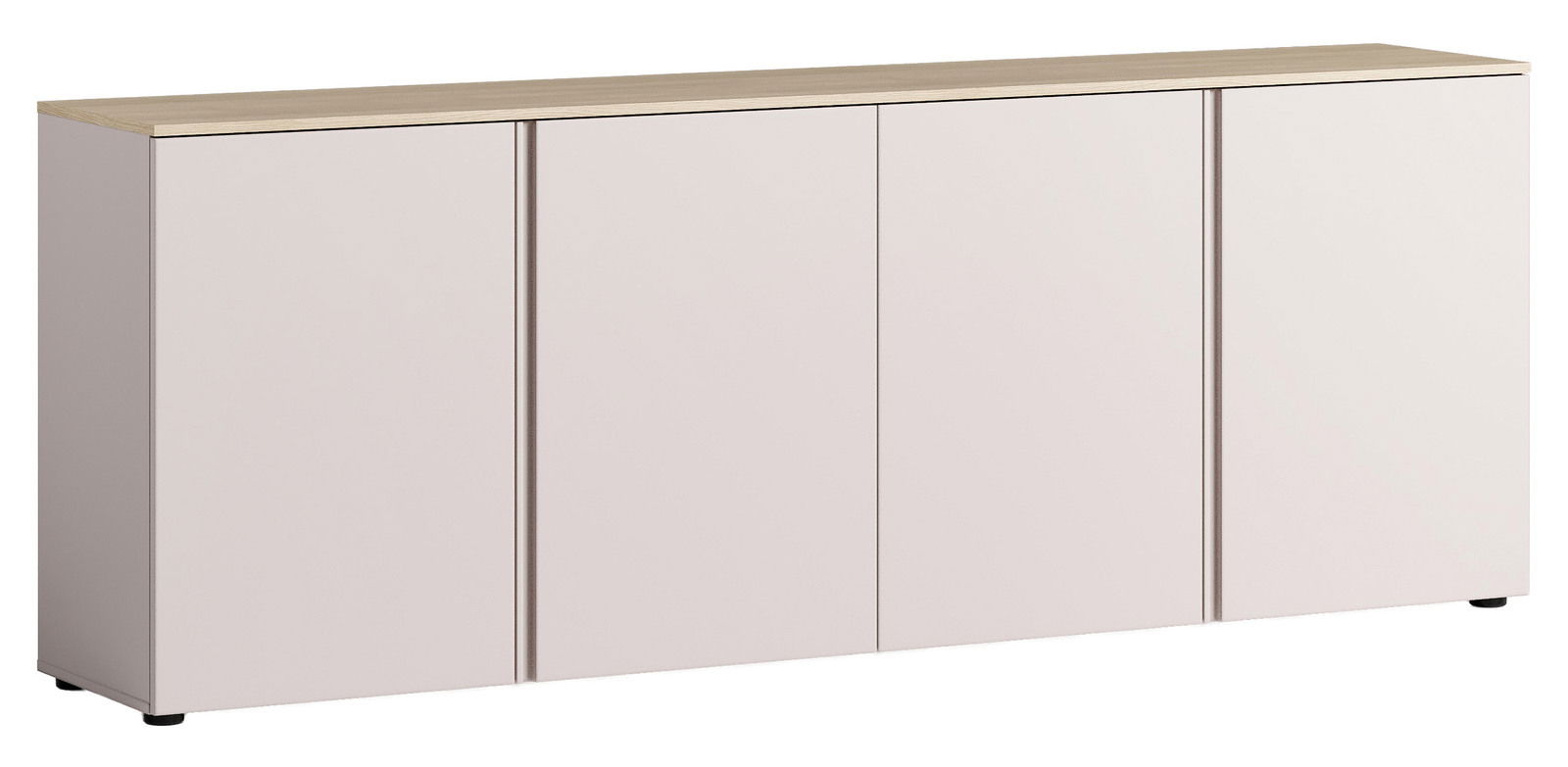 XL-Sideboard in heller Farbe mit vier Türen, seitliche Perspektive