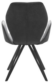 Rückansicht eines modernen Armlehnenstuhls mit schwarzem Bezug und stilvollen Metallbeinen.