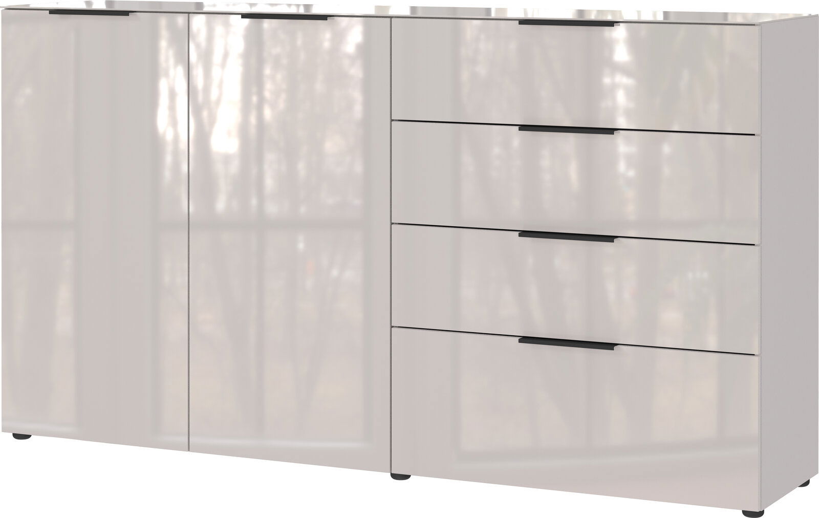 Novel XL-Sideboard OAKLAND XL-Sideboard in moderner, glänzender Optik mit zwei Türen und vier Schubladen, Frontansicht