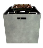 Frontale Ansicht eines Tischfußes der Comfort-Lounge mit integriertem Feuerstelleinsatz und Lavasteinen.