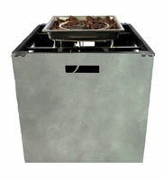 Frontale Ansicht eines Tischfußes der Comfort-Lounge mit integriertem Feuerstelleinsatz und Lavasteinen.