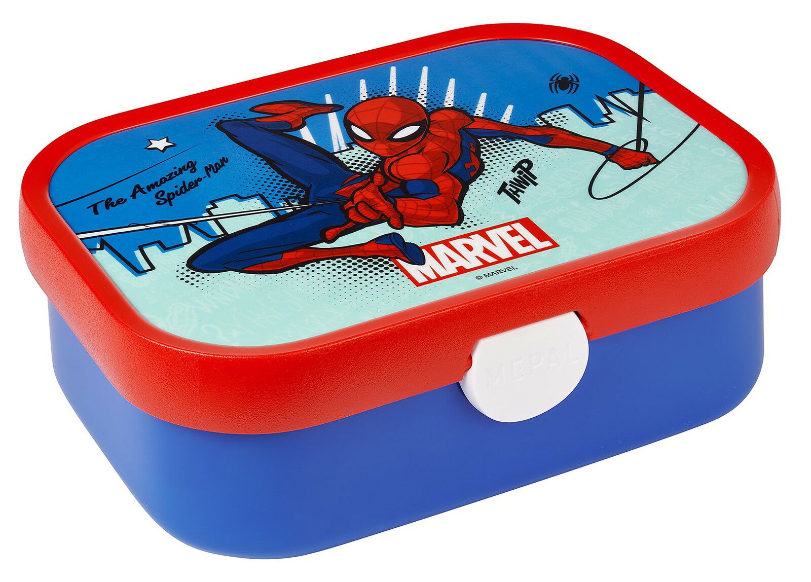 Lunchbox mit Spiderman-Motiv, Ansicht von schräg oben