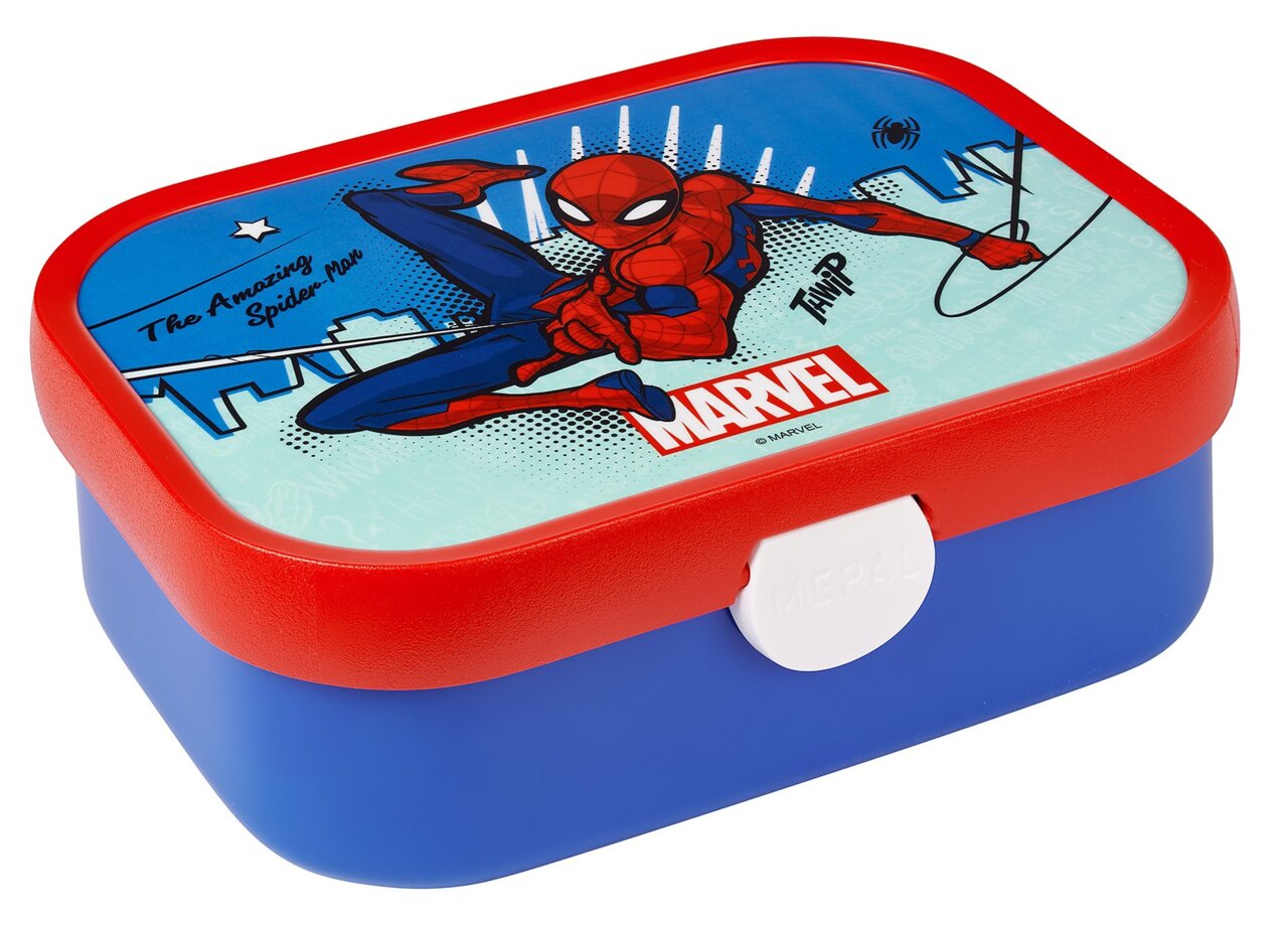Lunchbox met Spiderman-motief, gezien van schuin bovenaf