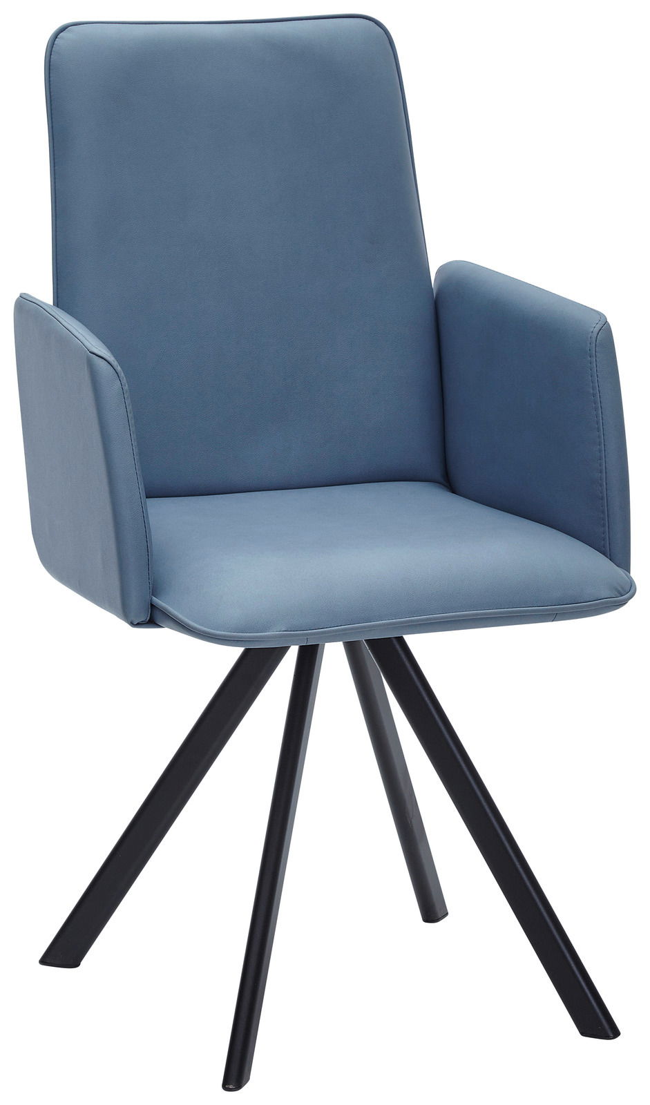 Cantus Sessel IBIZA Moderner blauer Sessel mit Armlehnen und schwarzem Metallgestell, seitliche Perspektive