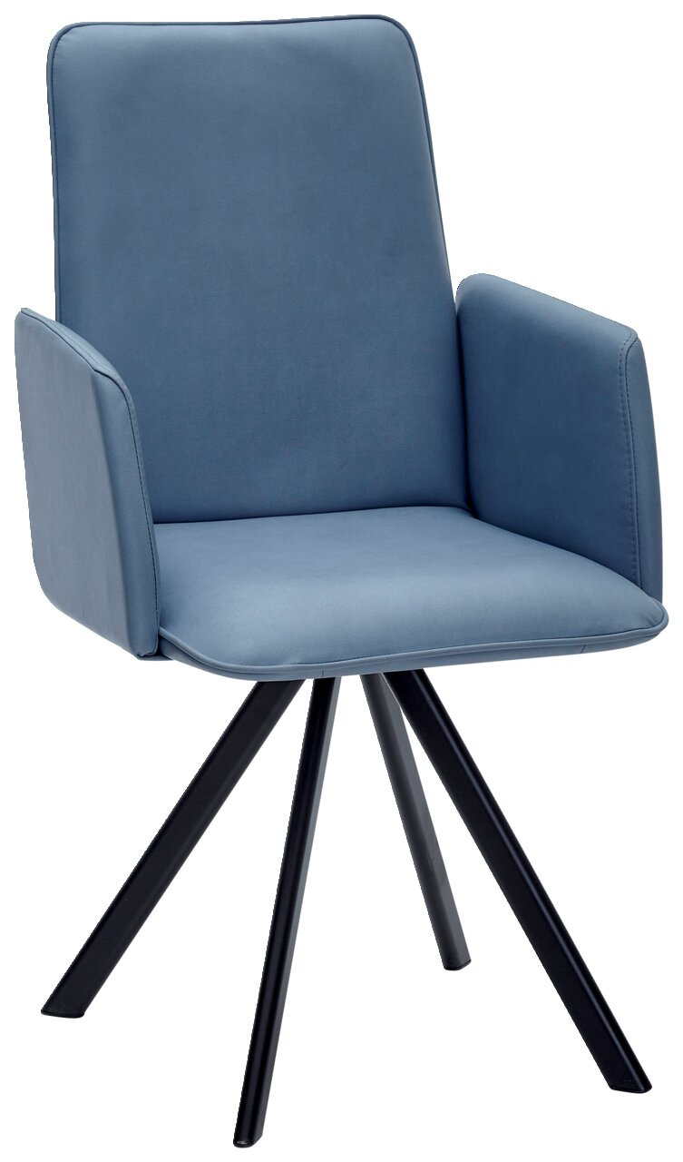 Cantus Sessel IBIZA Moderner blauer Sessel mit Armlehnen und schwarzem Metallgestell, seitliche Perspektive