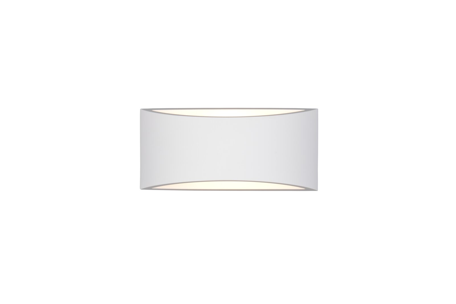 Moderne Wandleuchte mit gebogenem, weißem Diffusor und indirektem Licht nach oben und unten, Frontansicht