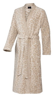 Beige badjas met luipaardprint, vooraanzicht