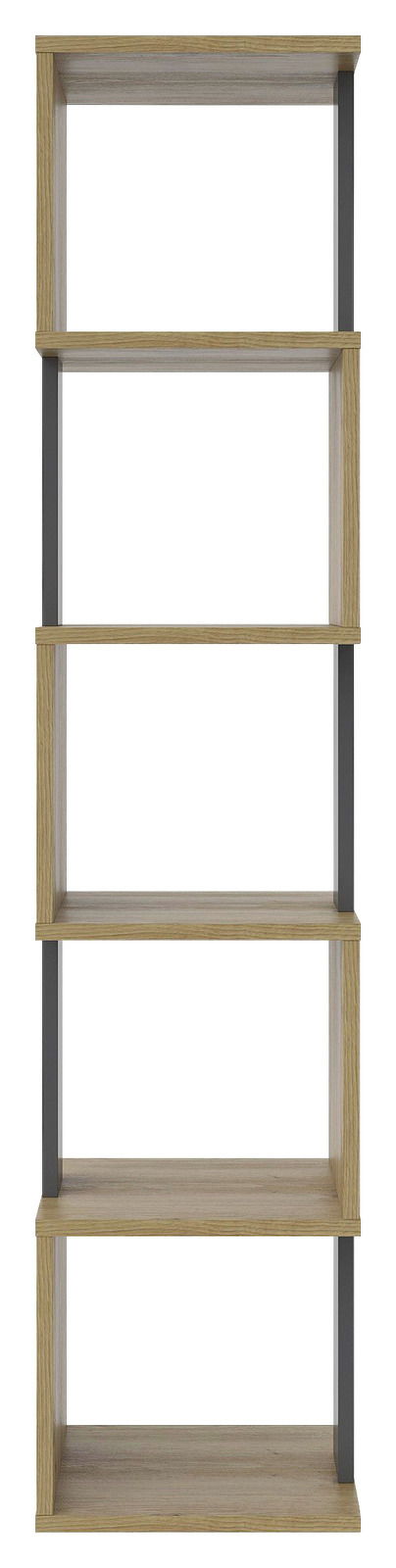 Schmales Regal XORA ARTLINE mit fünf Ebenen, aus Holz und Metall, Frontalansicht