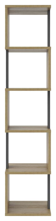 Schmales Regal XORA ARTLINE mit fünf Ebenen, aus Holz und Metall, Frontalansicht