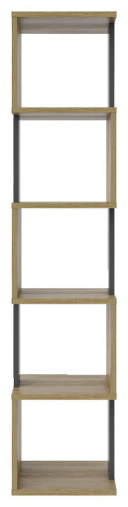 Schmales Regal XORA ARTLINE mit fünf Ebenen, aus Holz und Metall, Frontalansicht