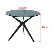 Runder Beistelltisch mit Glasplatte, Durchmesser 60 cm, Höhe 48 cm, seitliche Perspektive