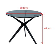 Runder Beistelltisch mit Glasplatte, Durchmesser 60 cm, Höhe 48 cm, seitliche Perspektive