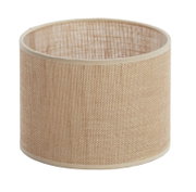 Cilindrische lampenkap van beige stof, zijaanzicht