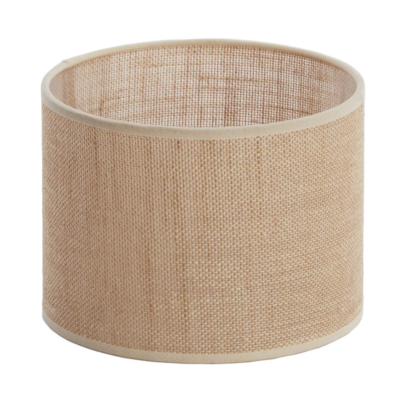 Cilindrische lampenkap van beige stof, zijaanzicht