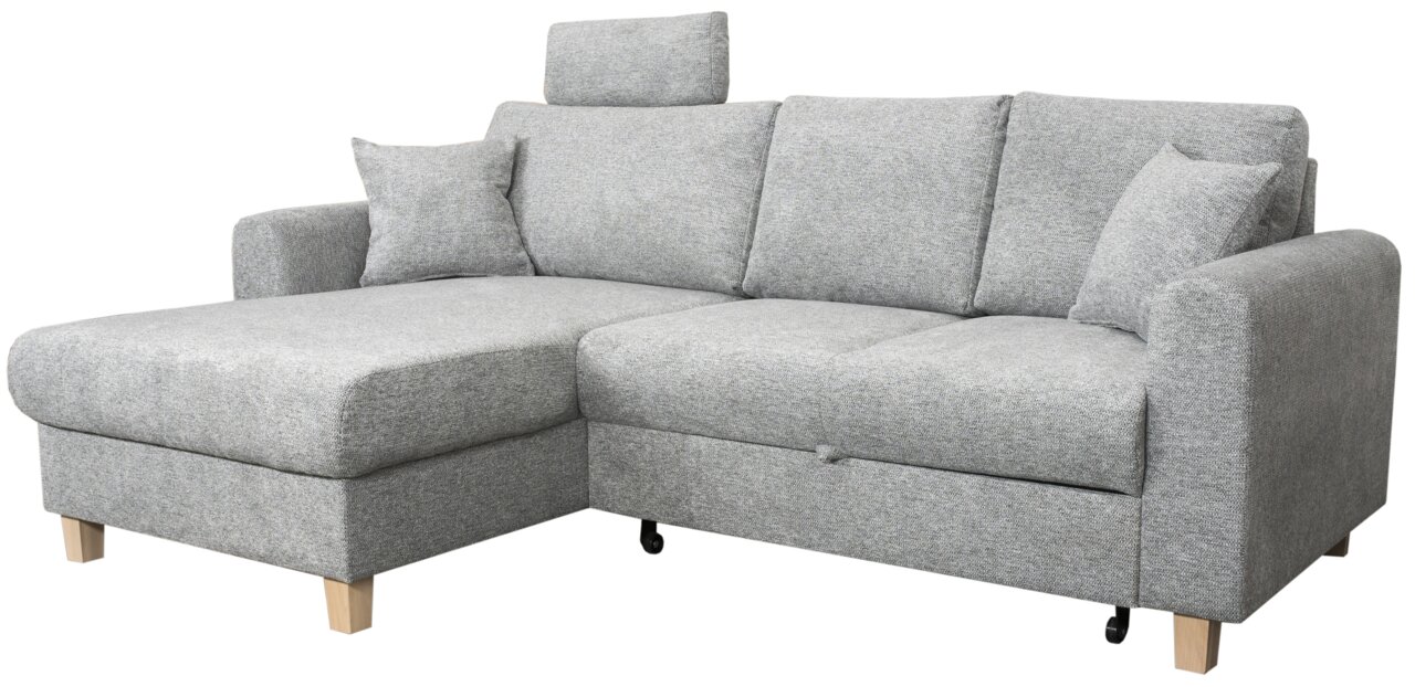 Z2 Hoekbank LANNION Graues Ecksofa mit verstellbarer Kopfstütze und zwei Kissen, Perspektive von vorne links
