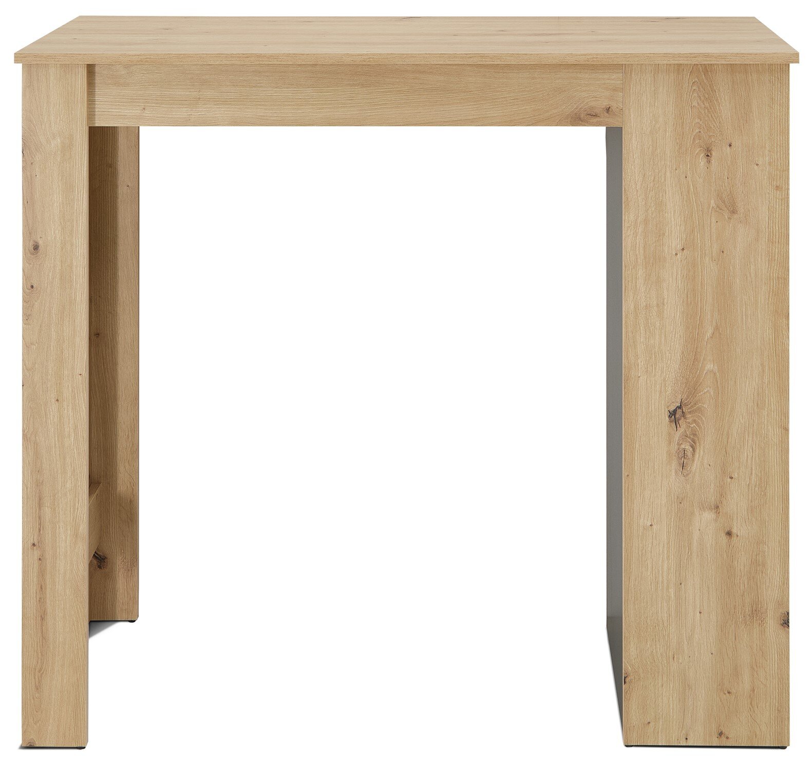 Massiver Holztisch in heller Eichenoptik mit geraden, breiten Beinen und sichtbarer Maserung, frontal aus Augenhöhe freigestellt