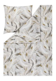 Bettwäsche-Set 155x220cm mit elegantem Blattmuster in sanften Beige- und Grautönen, Draufsicht