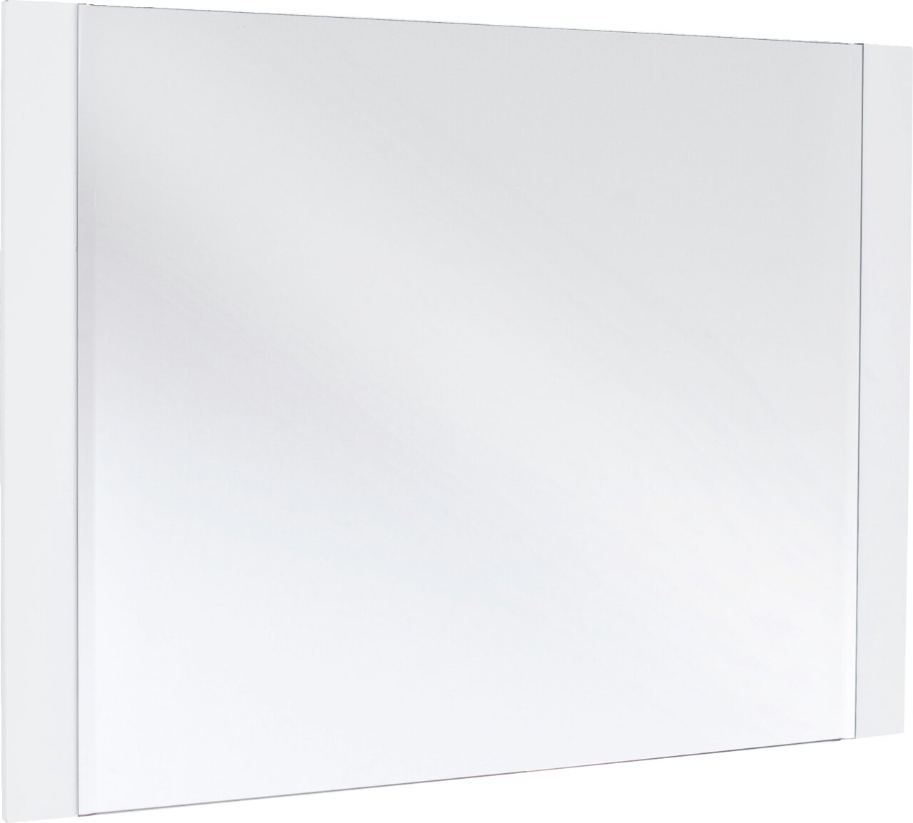 Moderner rechteckiger Wandspiegel mit weißem Rahmen, seitliche Perspektive