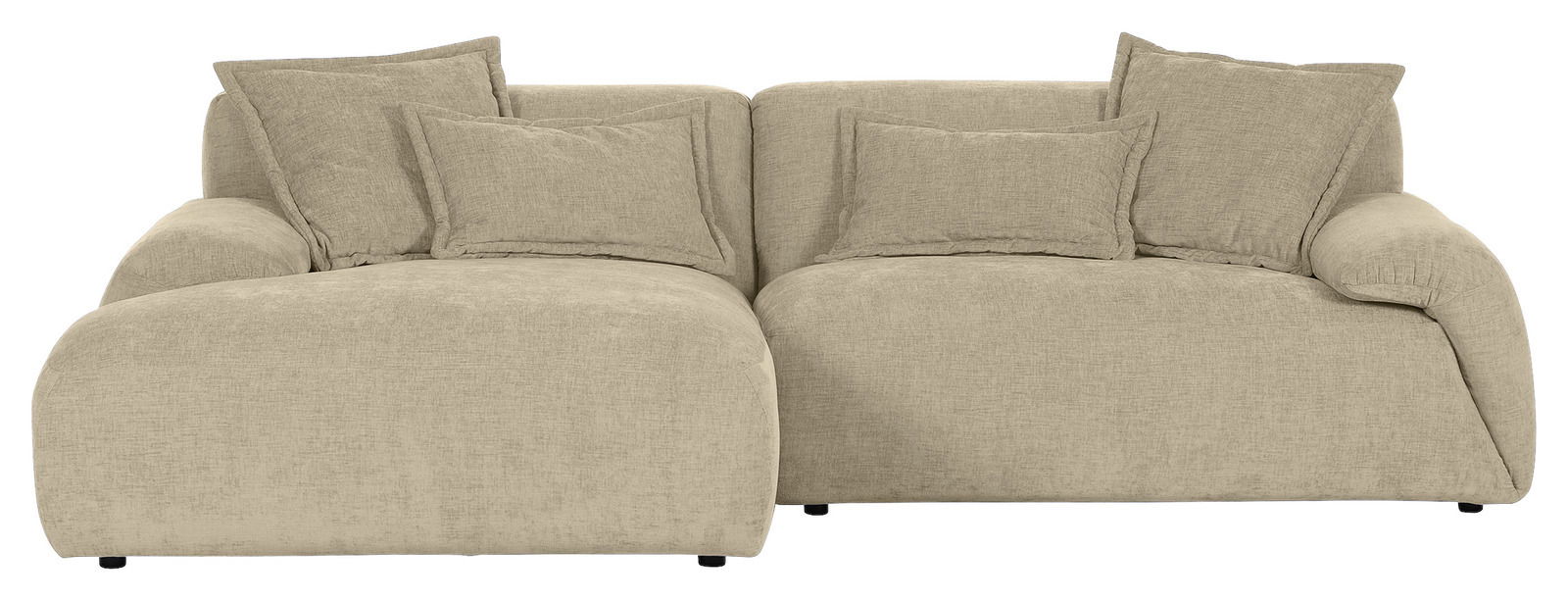 Beige Rundecke Sofa mit mehreren Kissen, Vorderansicht