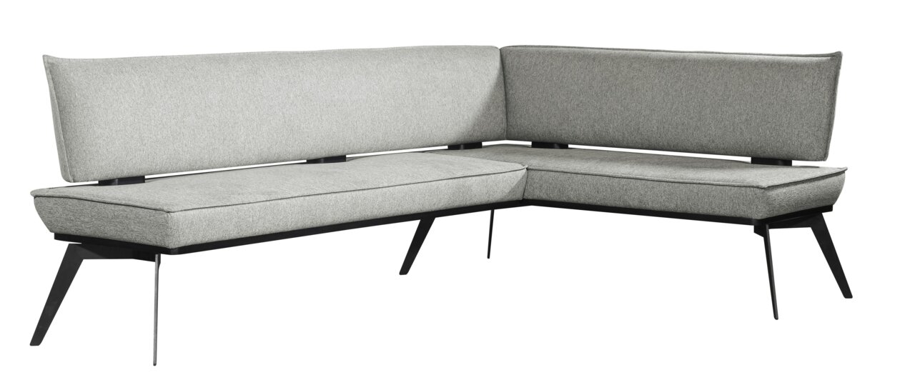 Graue Eckbank mit modernem Design, seitliche Perspektive