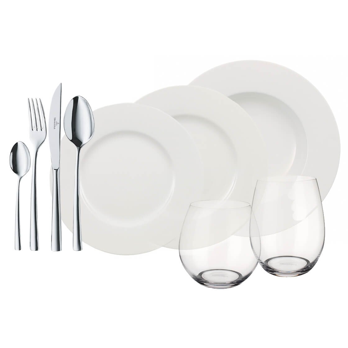 Villeroy & Boch Startset 36-delig WONDERFUL WORLD WHIT Startset met wit servies, bestek en glazen, zijaanzicht
