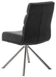 Moderner Stuhl mit grauem Stoffbezug und Metallbeinen, Rückansicht