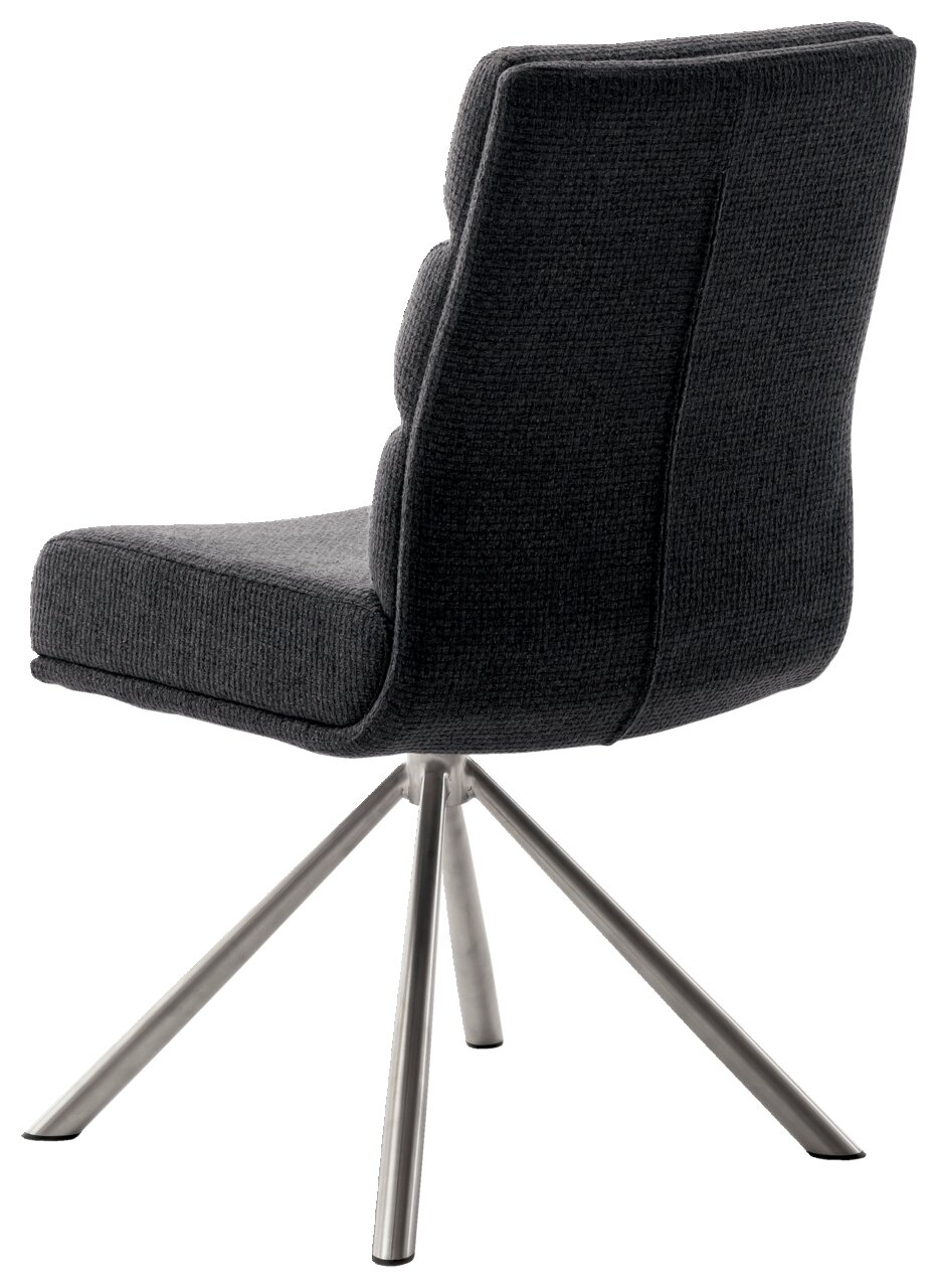 Moderner Stuhl mit grauem Stoffbezug und Metallbeinen, Rückansicht