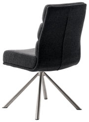 Moderner Stuhl mit grauem Stoffbezug und Metallbeinen, Rückansicht