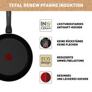 Keramik-Wokpfanne mit schwarzer Antihaftbeschichtung, von oben betrachtet, mit Hinweisen auf leistungsstarkes Antihaft-Kochen, keine Rückstände, reduzierte Umweltbelastung und gesundes Kochen.