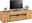 TV-Lowboard aus Holz mit Fernseher, Pflanzen und Büchern, frontale Perspektive