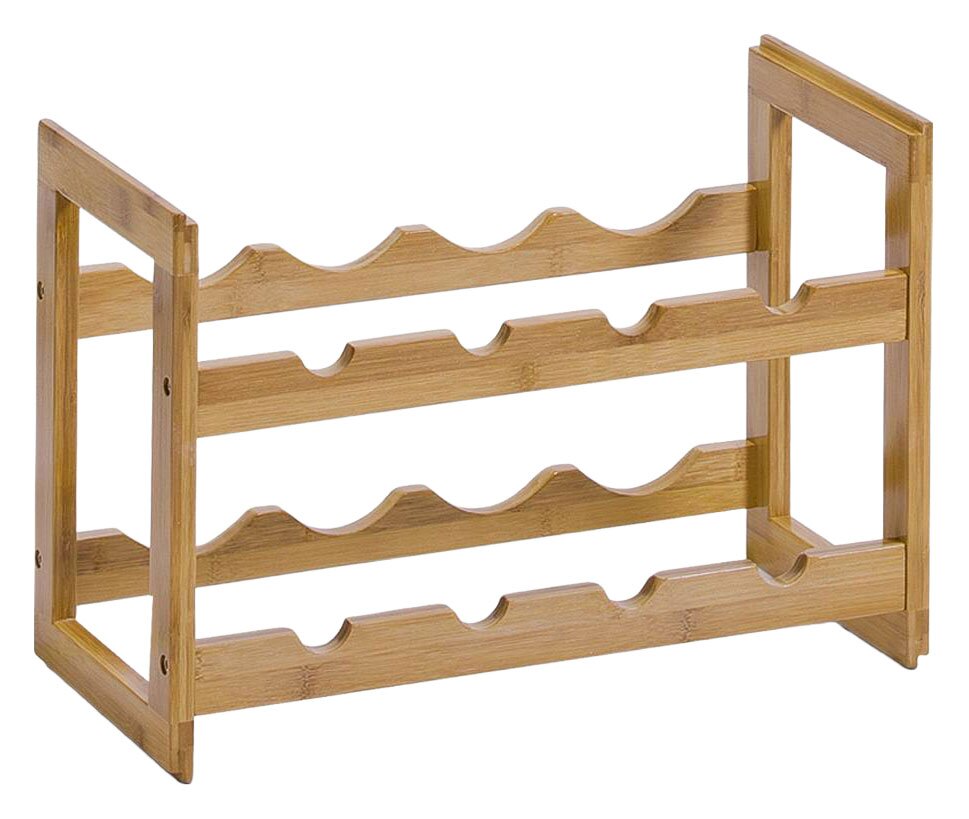 Weinregal aus Holz für 8 Flaschen, seitliche Perspektive