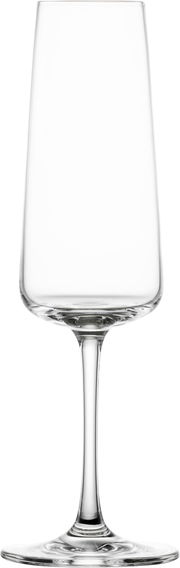 Elegantes Sektglas aus klarem Glas, frontal abgebildet.