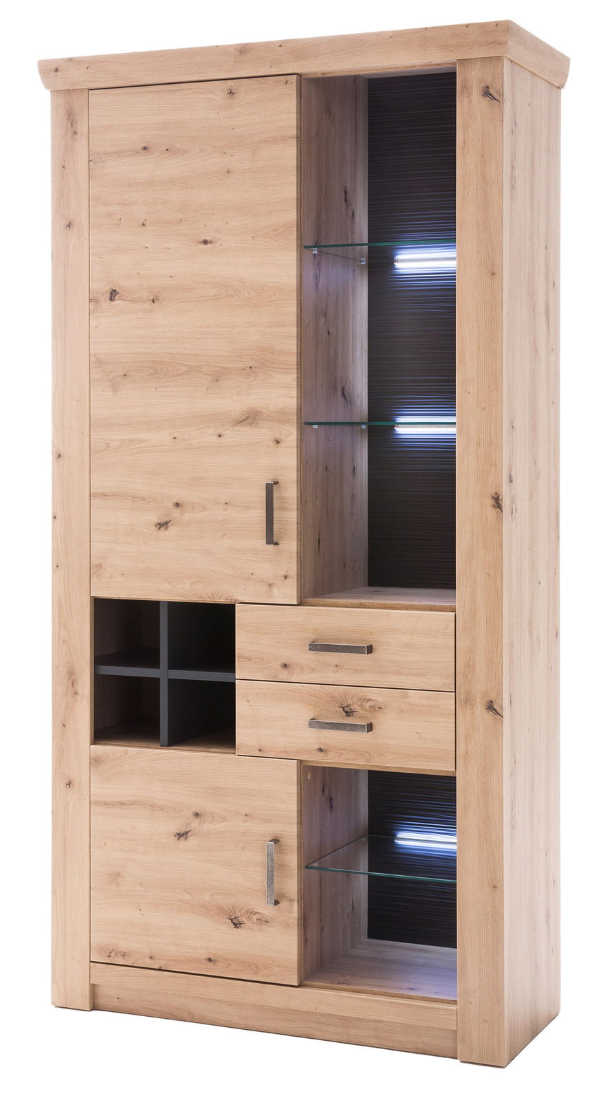 Landscape Vitrine BRUNECK Holzvitrine mit Glaseinsätzen und LED-Beleuchtung, Frontansicht