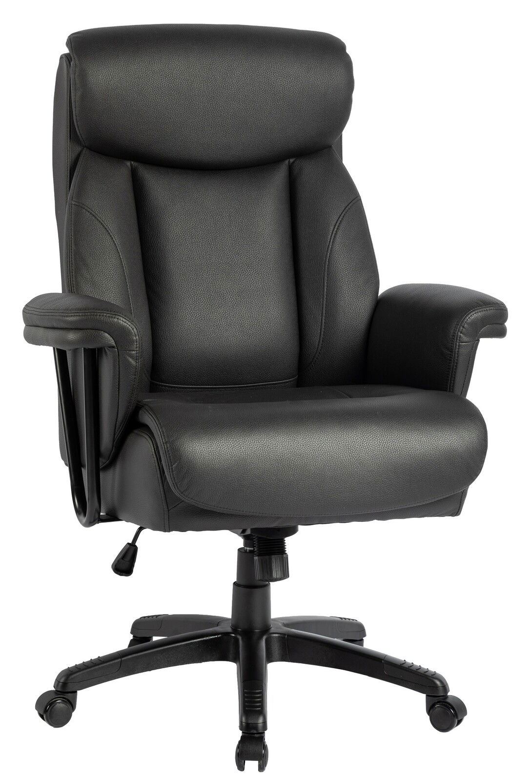 Schwarzer Chefsessel aus Leder, Frontalansicht