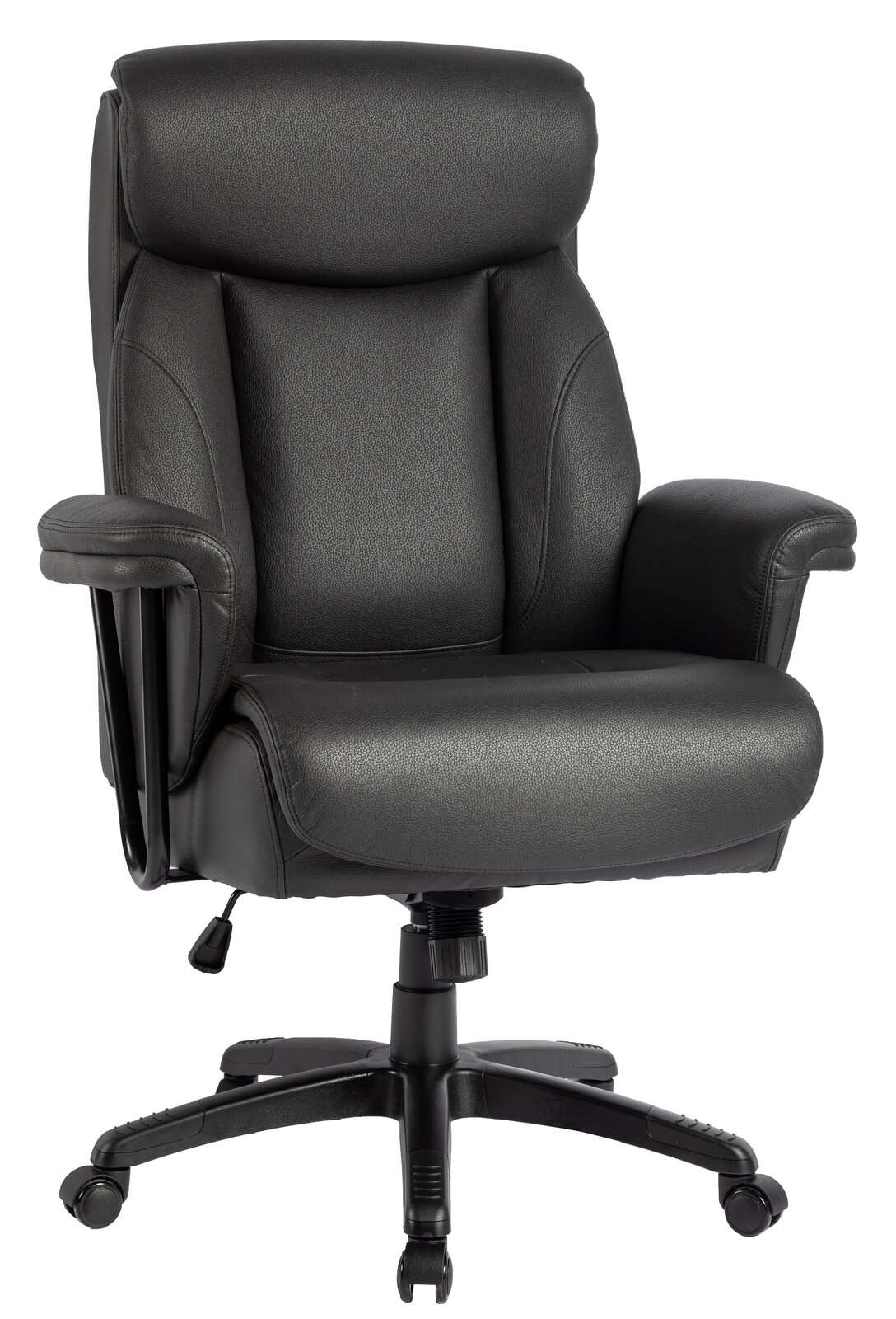 Schwarzer Chefsessel aus Leder, Frontalansicht