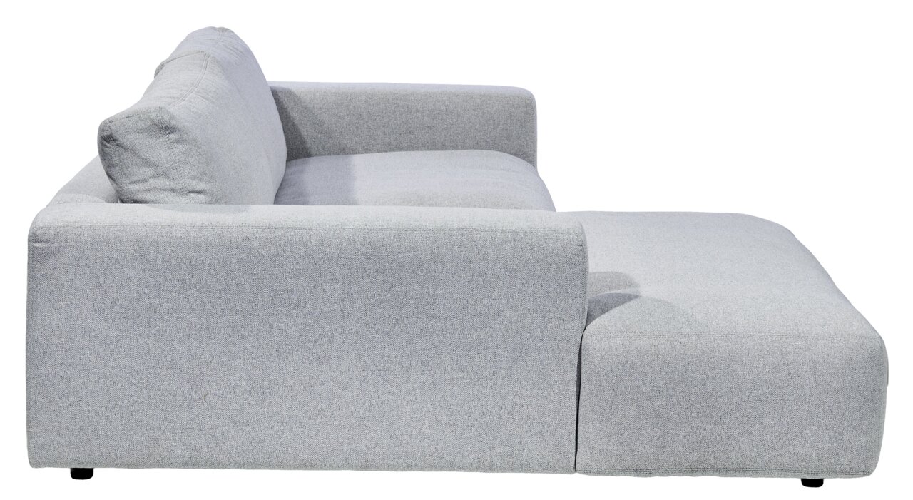 Zijaanzicht van een grijze longchair-set met een modern ontwerp.
