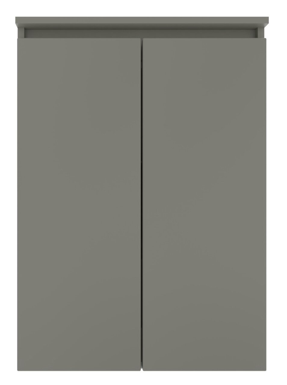 Frontansicht eines grauen Highboards mit zwei Türen.