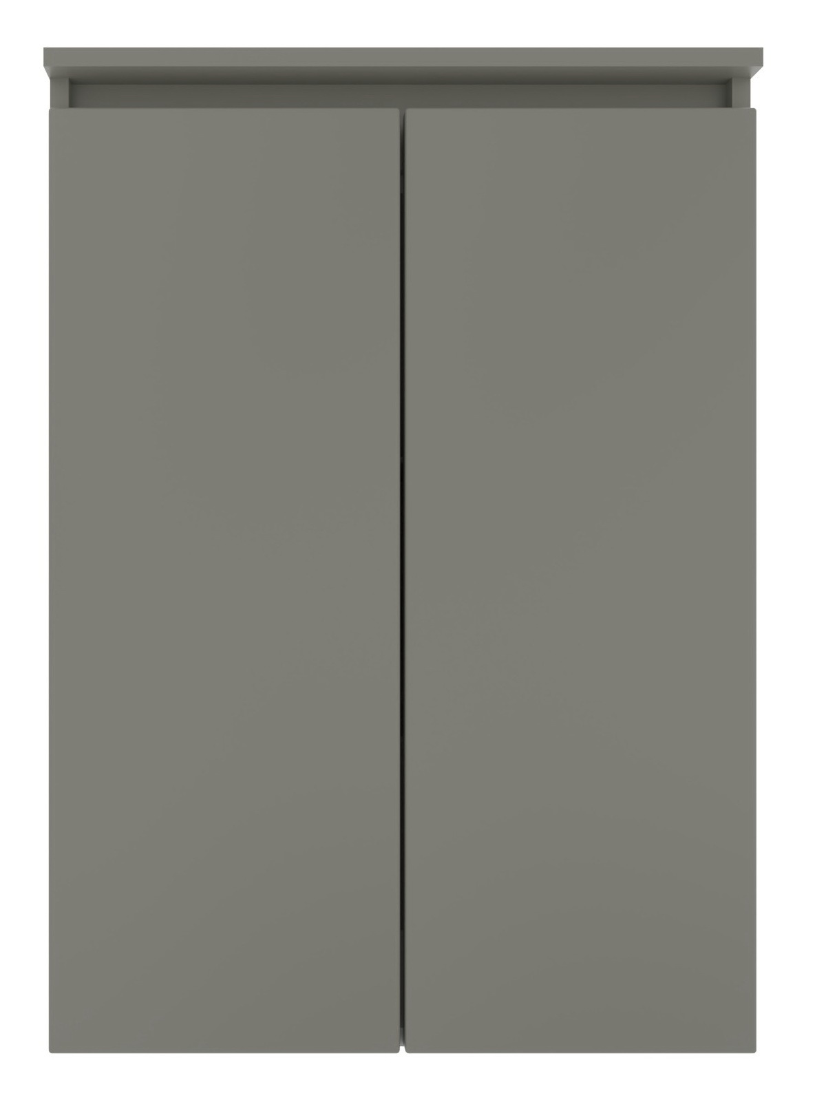 Frontansicht eines grauen Highboards mit zwei Türen.