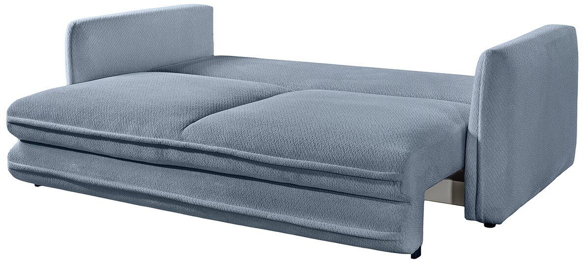 Graues Funktionssofa in Liegeposition, seitliche Perspektive