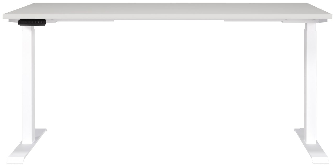Elektrisch höhenverstellbarer Schreibtisch in Weiß, Vorderansicht