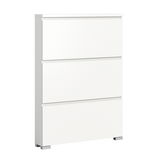 Weißer Schuhschrank mit drei Klappen, seitliche Perspektive