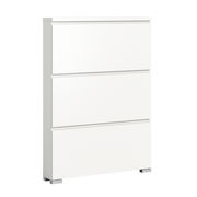 Weißer Schuhschrank mit drei Klappen, seitliche Perspektive