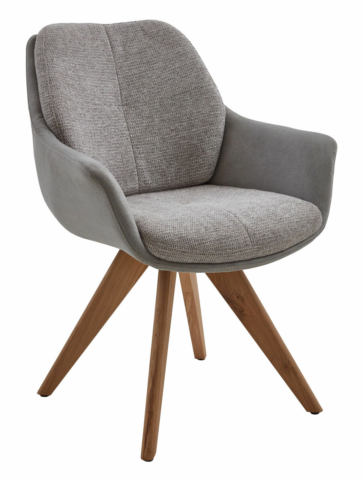 Valnatura Armlehnstuhl MANADO Grauer Armlehnstuhl mit Holzbeinen, seitliche Perspektive