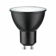 Schwarzes LED Leuchtmittel mit GU10-Sockel, seitliche Perspektive