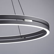 Moderne Pendelleuchte PURE-E-LOOP von Paul Neuhaus in seitlicher Perspektive, zeigt elegantes, ringförmiges Design mit LED-Beleuchtung.